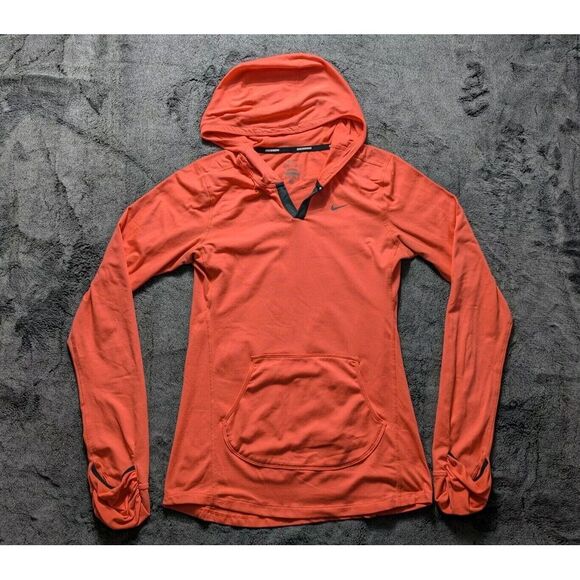 Nike Tops - Nike Running Long Sleeve Hooded Shirt Women's Size XS Orange Dri Fit